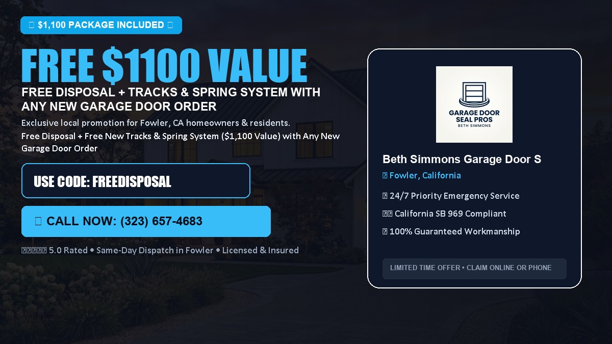 Free Disposal + Free New Tracks & Spring System with Any New Garage Door Order ($1100 Value) in Fowler, CA