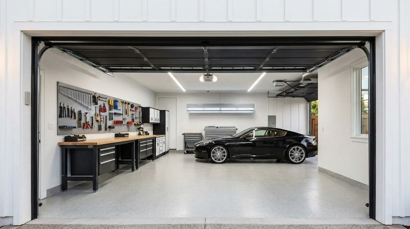 Beth Simmons Garage Door Seal Pros Interior View of Custom Garage Door Overhead and Workshop